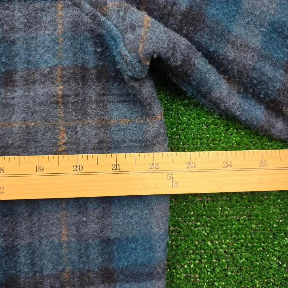 John Wayne Time Classic Fleece Pullover Mens Medium Blue‎ Plaid 1/4 Snap Casual